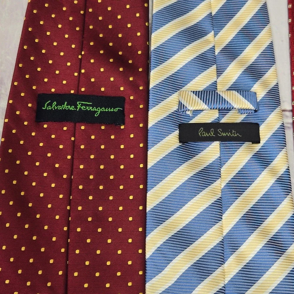 Lot of 4 Salvatore Ferragamo Paul Smith Ties Burgundy Blue Silk Designer Lot Men